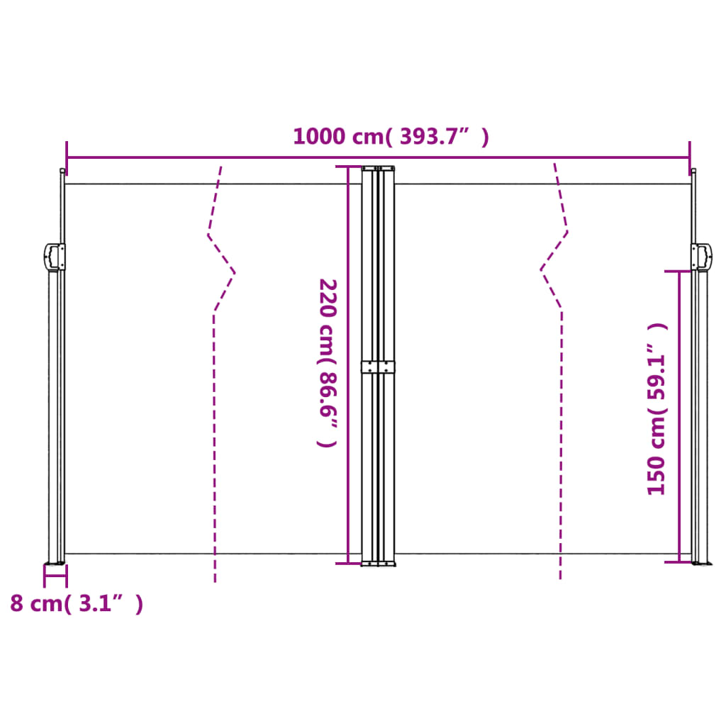 Copertină laterală retractabilă, albastru, 220x1000 cm