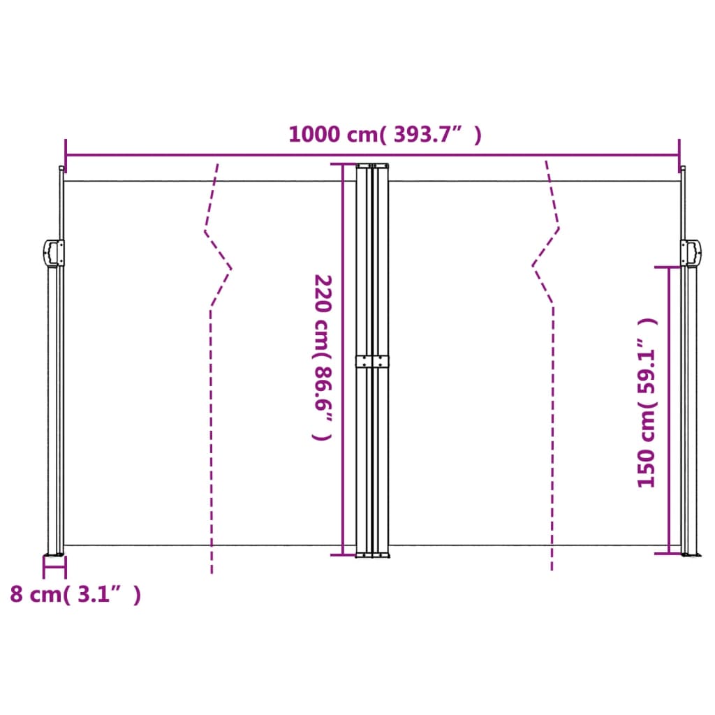 Copertină laterală retractabilă, bej, 220x1000 cm