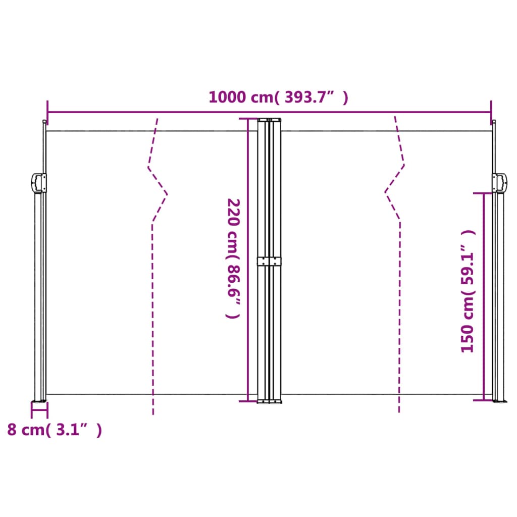 Copertină laterală retractabilă, taupe, 220x1000 cm