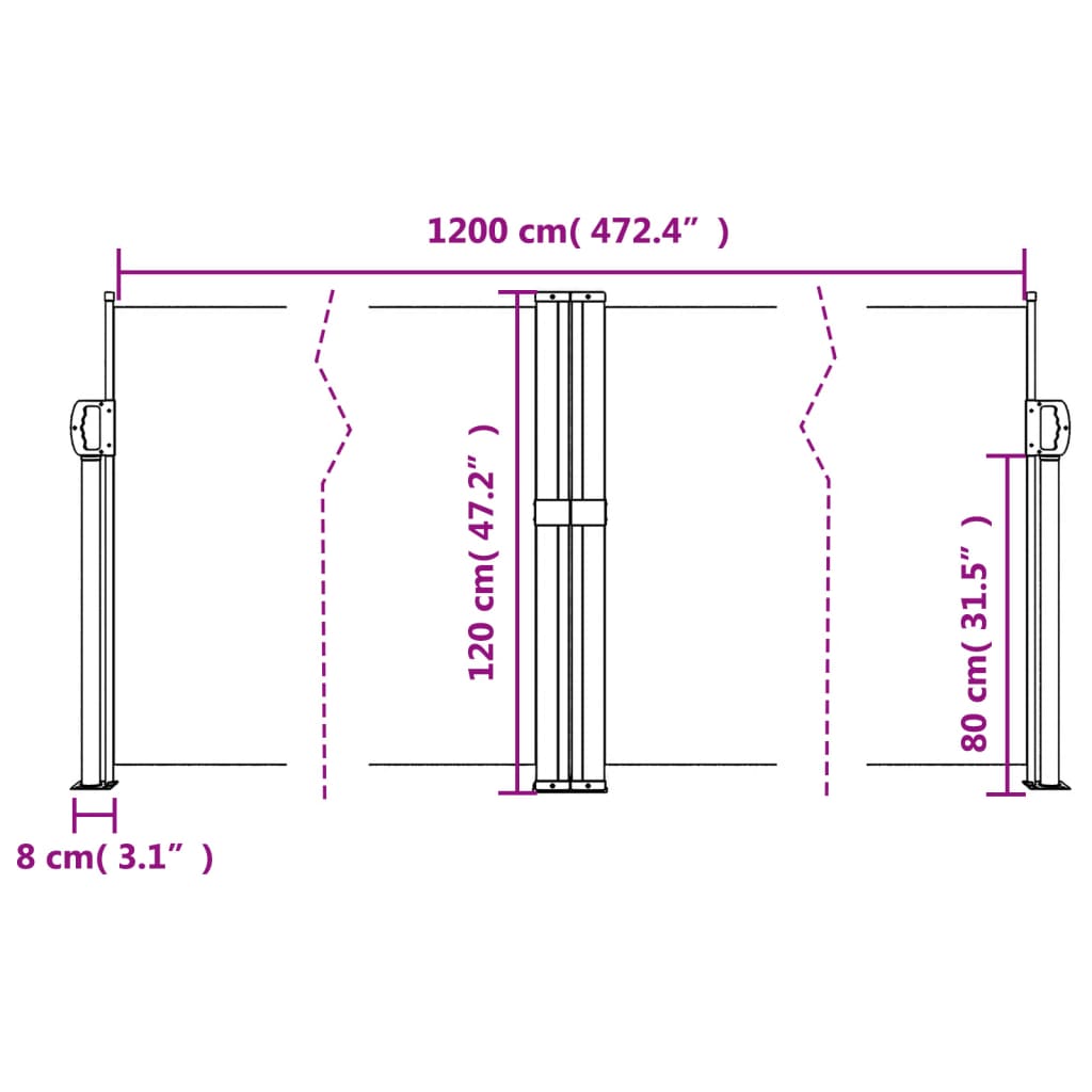 Copertină laterală retractabilă, alb, 120 x 1200 cm