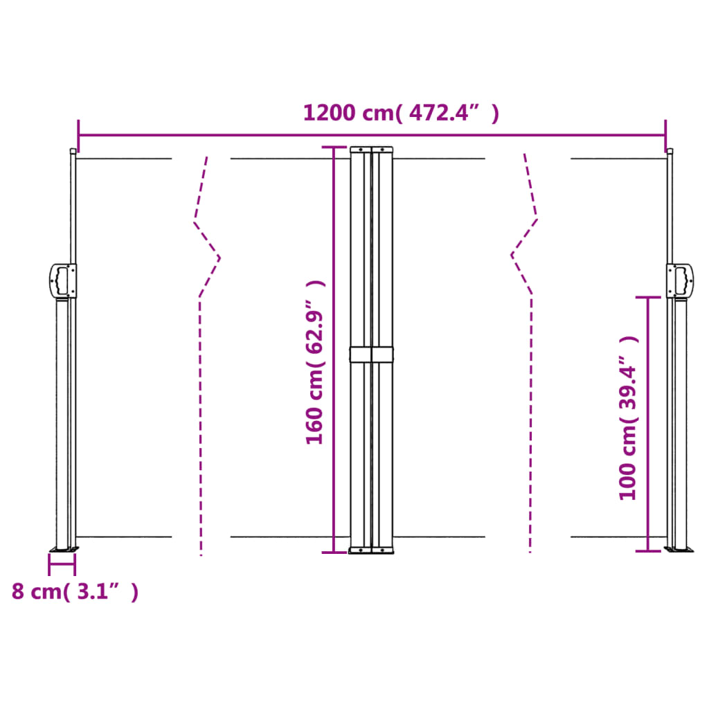 Copertină laterală retractabilă, albastru, 160x1200 cm