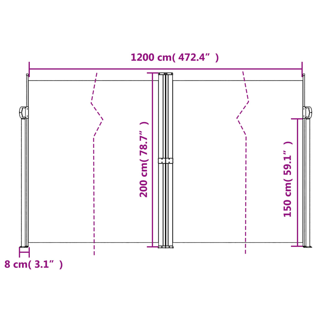 Copertină laterală retractabilă, albastru, 200x1200 cm