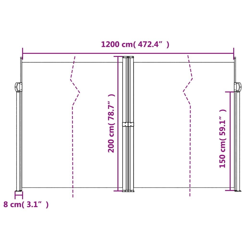 Copertină laterală retractabilă, alb, 200x1200 cm