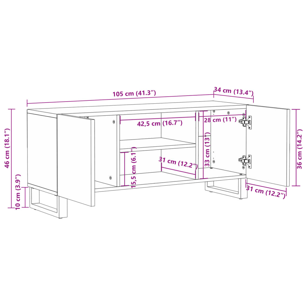 Dulap TV maro 105x34x46 cm lemn masiv de mango