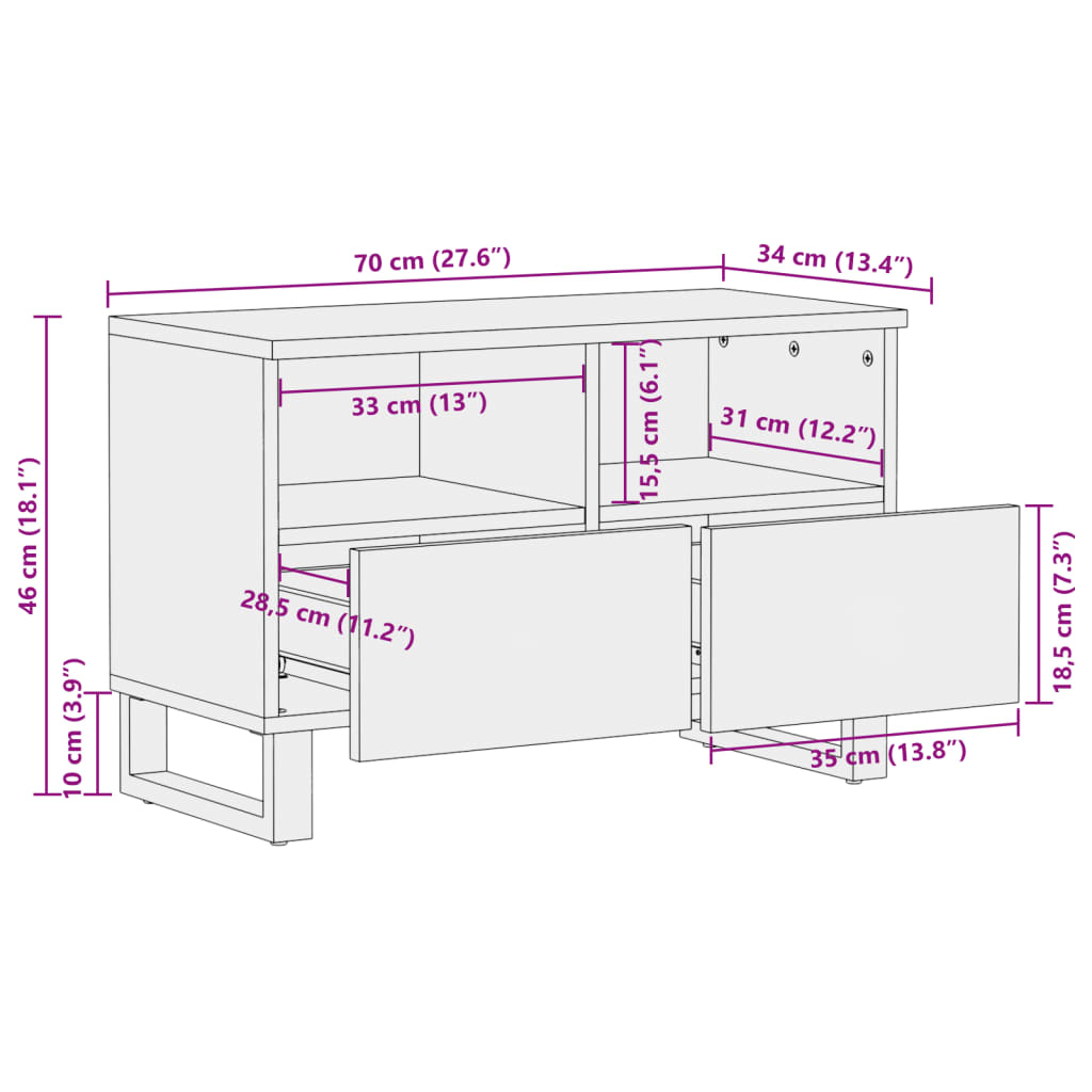 Dulap TV maro 70x34x46 cm lemn masiv de mango