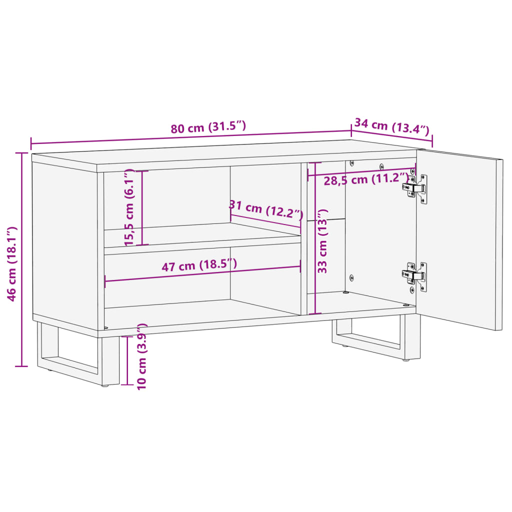 Dulap TV, 80x34x46 cm, lemn masiv de mango