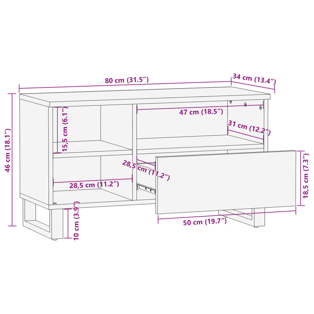 Dulap TV maro 80x34x46 cm lemn masiv de mango