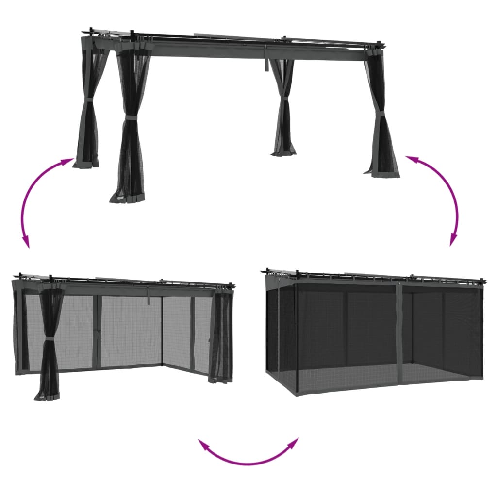 Foișor cu pereți din plasă, antracit, 4x3 m, oțel