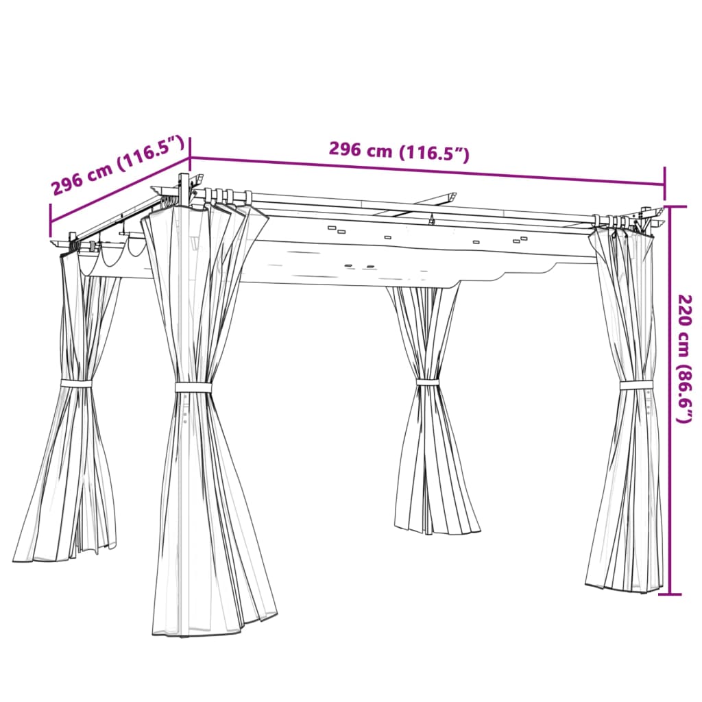 Pavilion cu draperii, gri taupe, 3x3 m, oțel