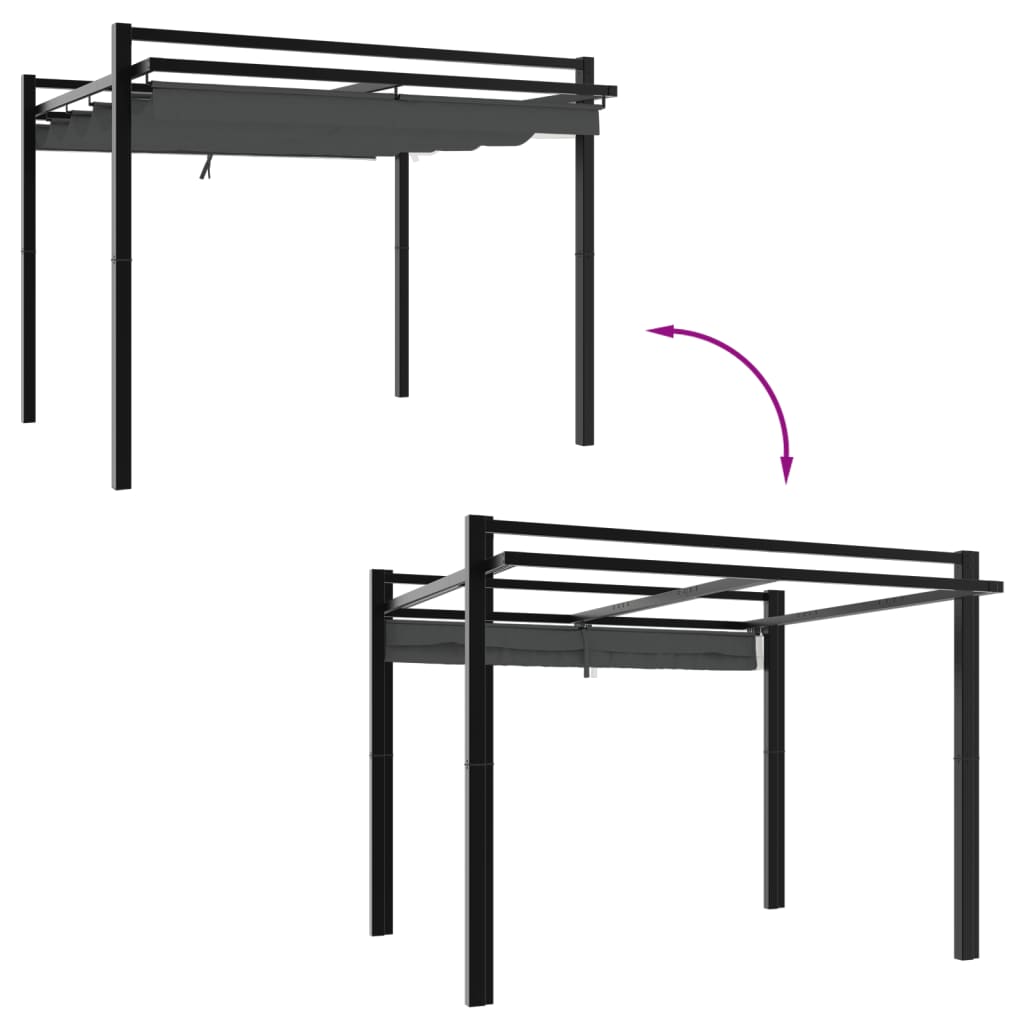 Foișor de grădină acoperiș retractabil antracit 3x3 m aluminiu