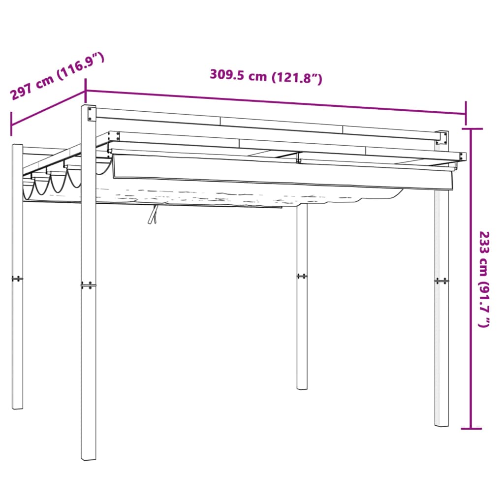 Foișor de grădină acoperiș retractabil antracit 3x3 m aluminiu