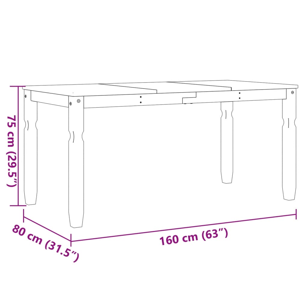 Masă de sufragerie "Corona", alb 160x80x75 cm lemn masiv de pin