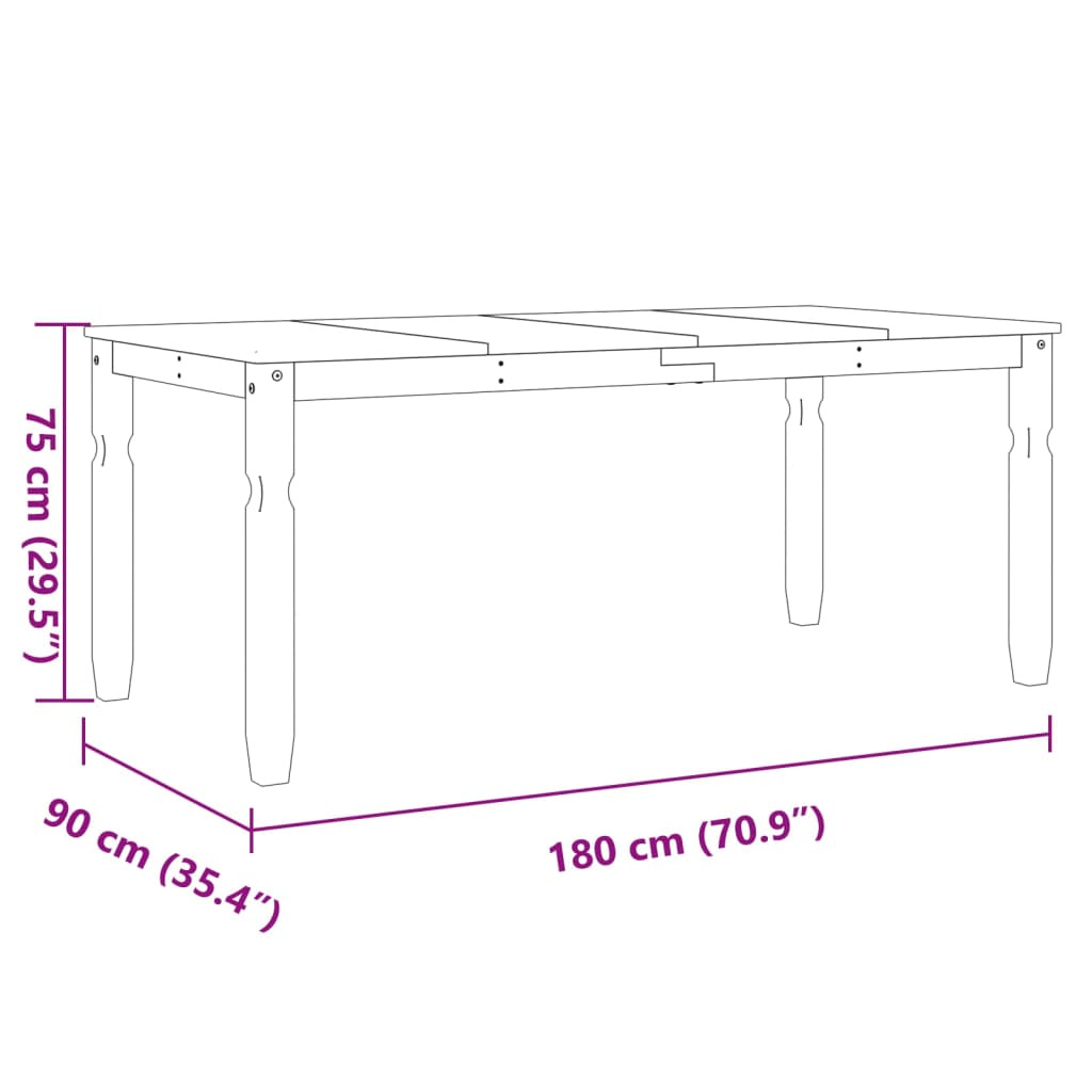 Masă de sufragerie "Corona", gri 180x90x75 cm lemn masiv de pin