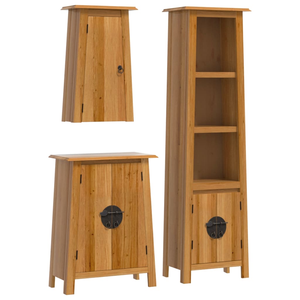 Set mobilier de baie, 3 piese, lemn masiv de pin