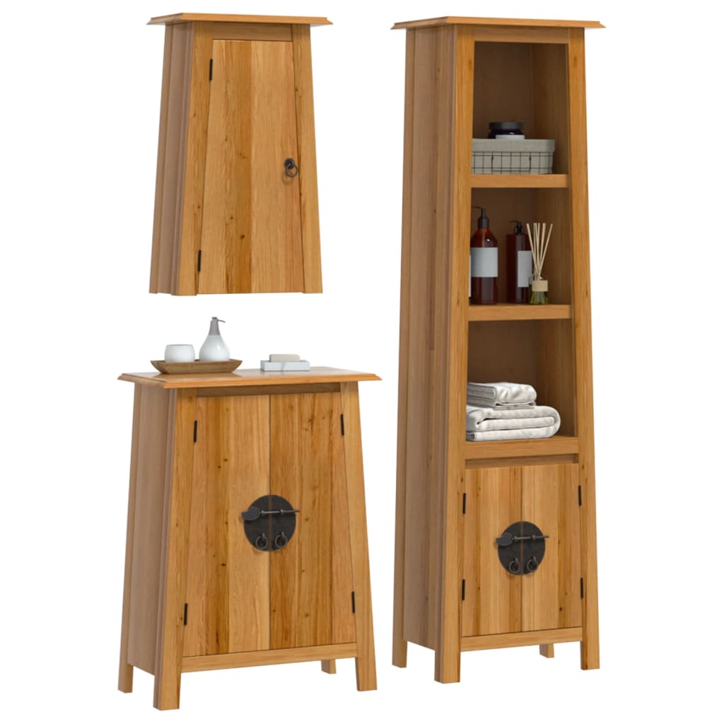 Set mobilier de baie, 3 piese, lemn masiv de pin