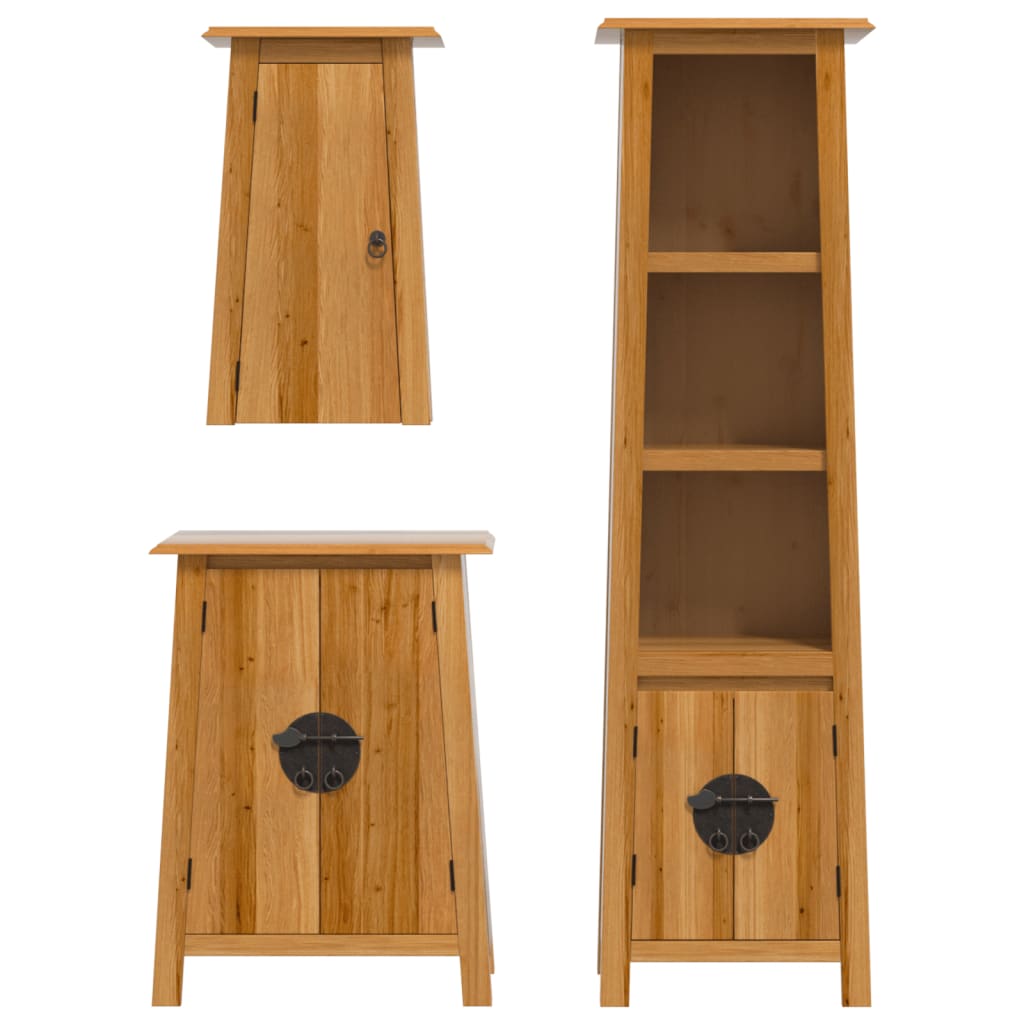 Set mobilier de baie, 3 piese, lemn masiv de pin