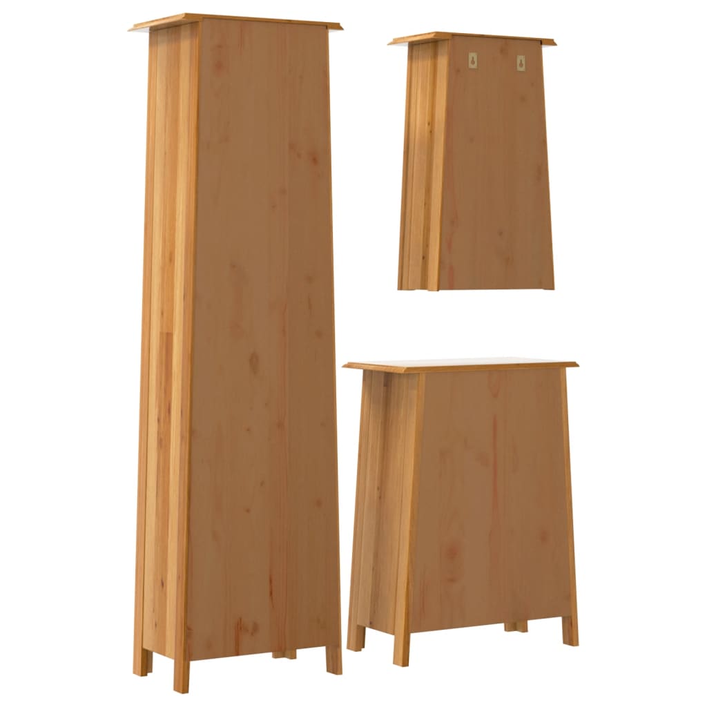 Set mobilier de baie, 3 piese, lemn masiv de pin