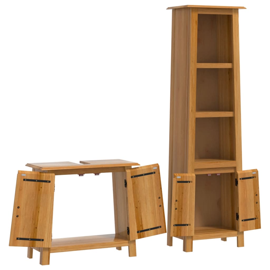 Set mobilier de baie, 2 piese, lemn masiv de pin