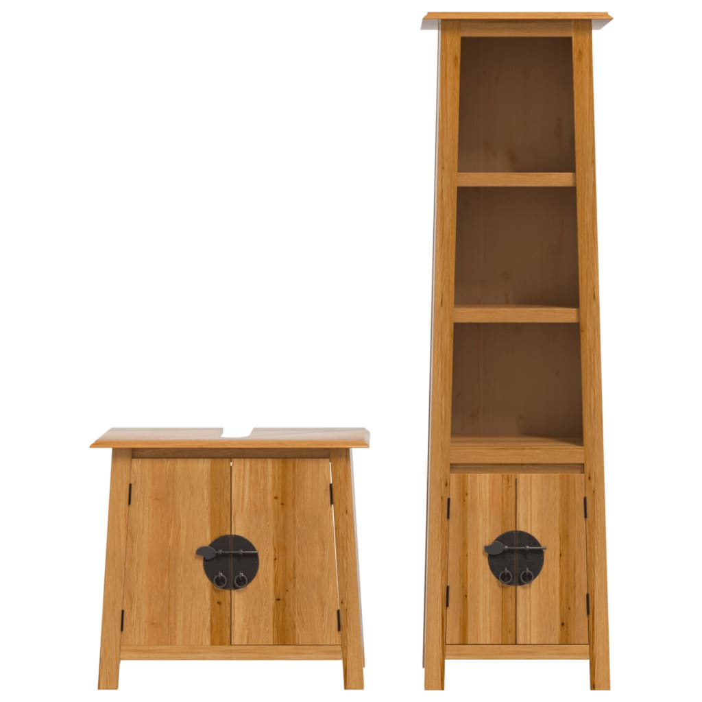 Set mobilier de baie, 2 piese, lemn masiv de pin