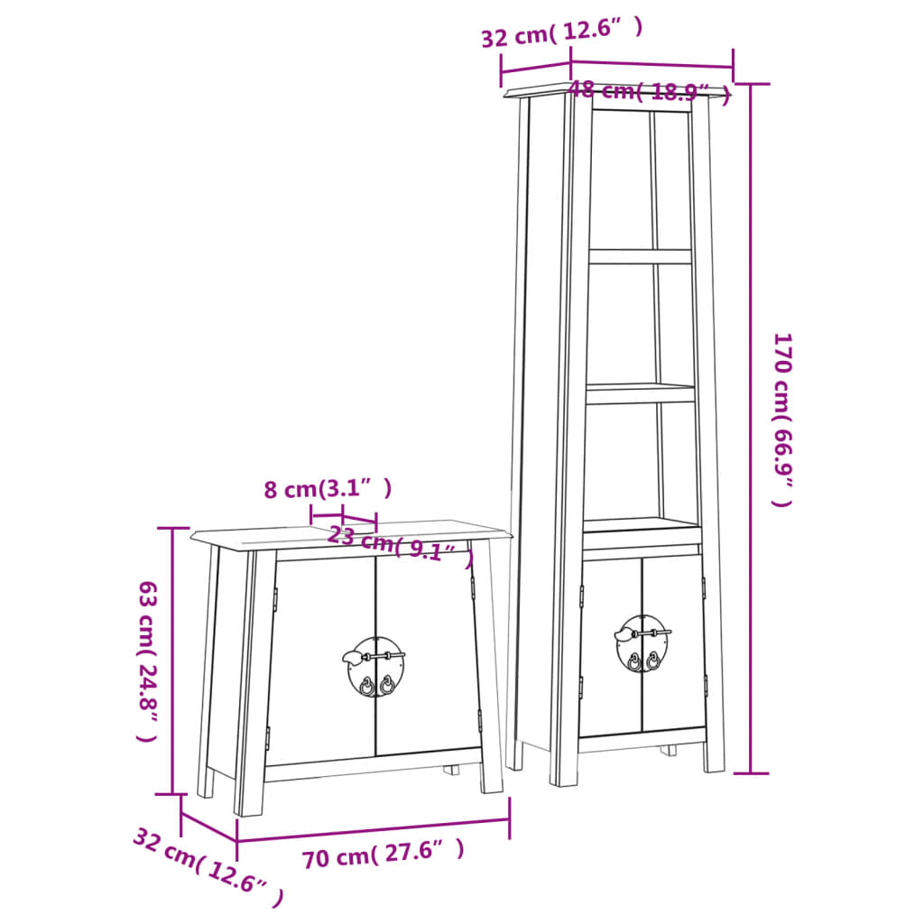 Set mobilier de baie, 2 piese, lemn masiv de pin