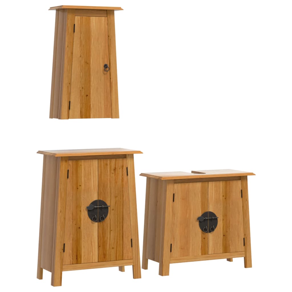 Set mobilier de baie, 3 piese, lemn masiv de pin