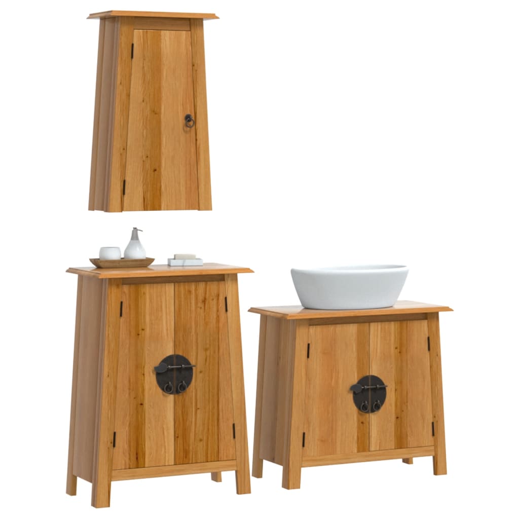 Set mobilier de baie, 3 piese, lemn masiv de pin