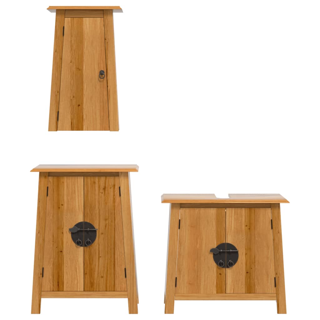 Set mobilier de baie, 3 piese, lemn masiv de pin