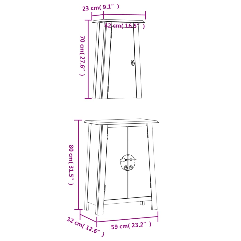 Set mobilier de baie, 2 piese, lemn masiv de pin