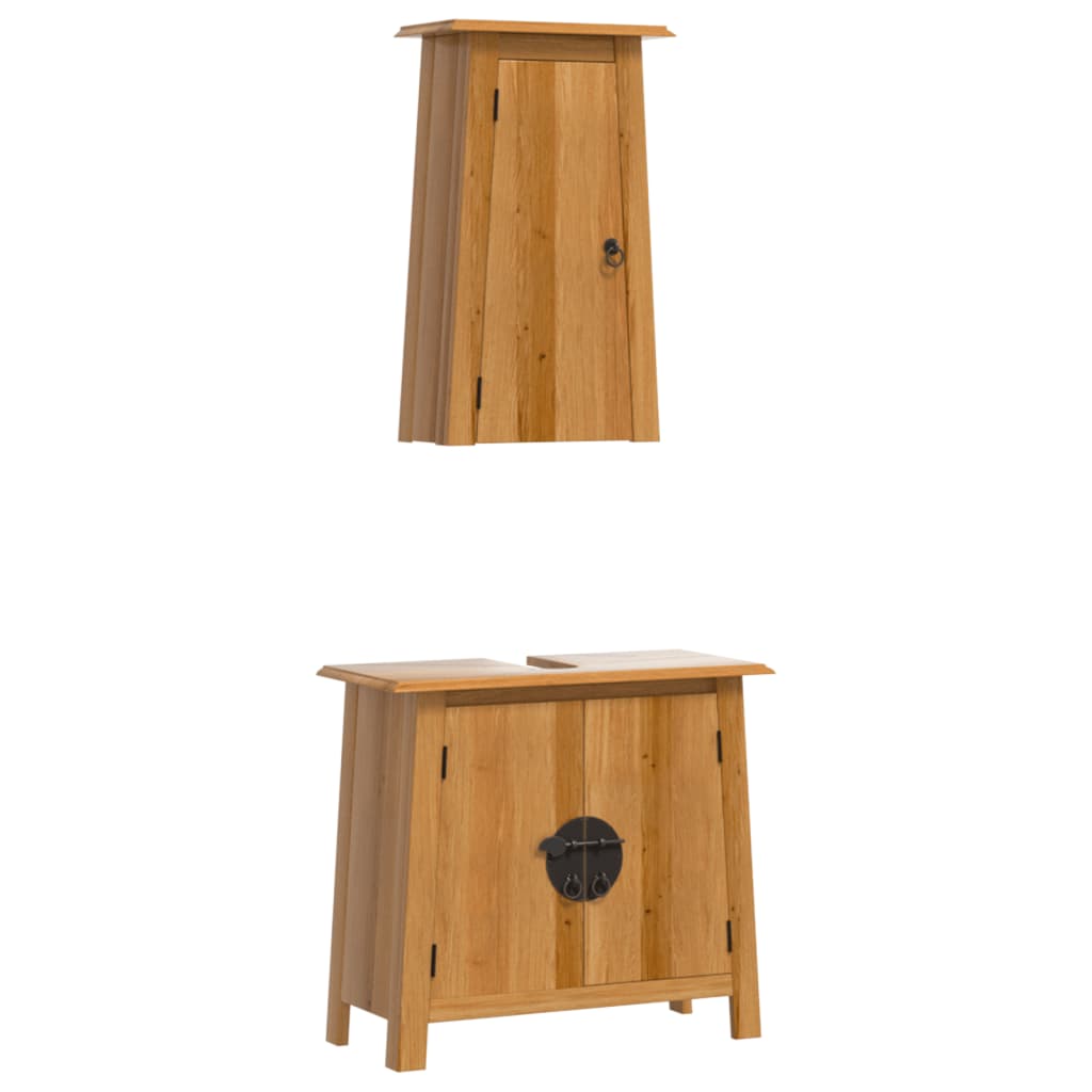 Set mobilier de baie, 2 piese, lemn masiv de pin