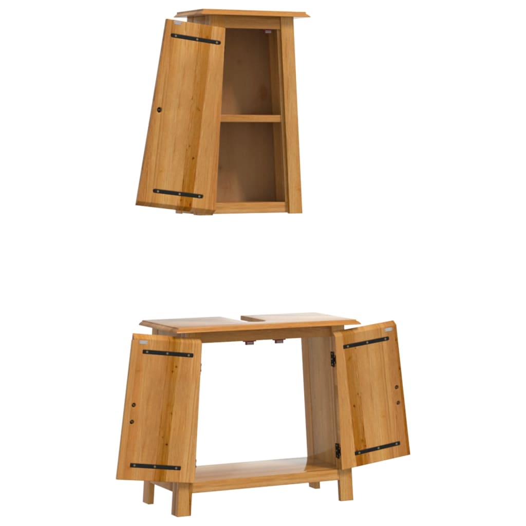 Set mobilier de baie, 2 piese, lemn masiv de pin