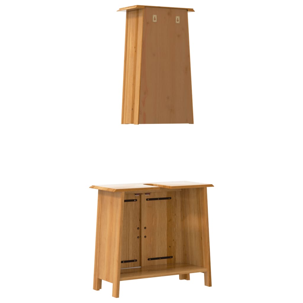 Set mobilier de baie, 2 piese, lemn masiv de pin