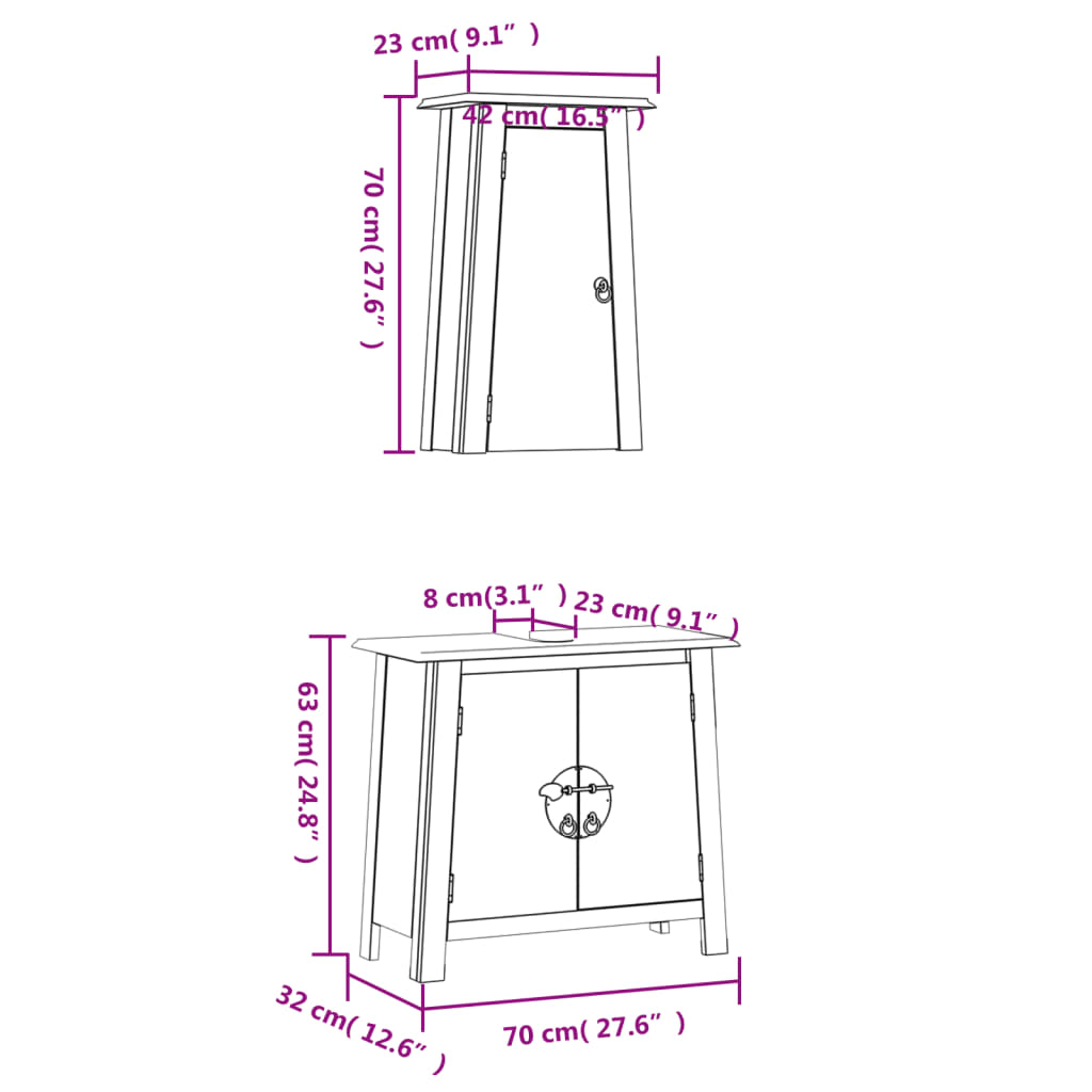 Set mobilier de baie, 2 piese, lemn masiv de pin