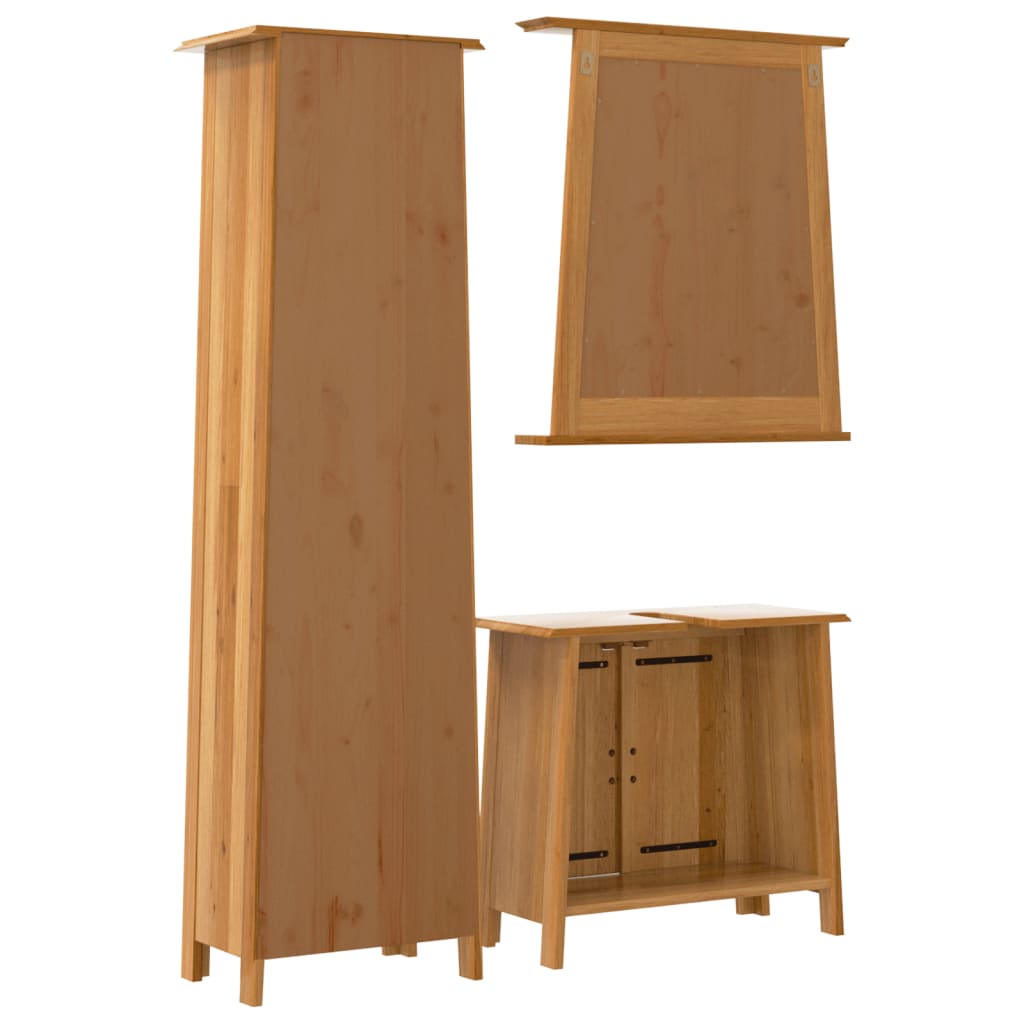 Set mobilier de baie, 3 piese, lemn masiv de pin