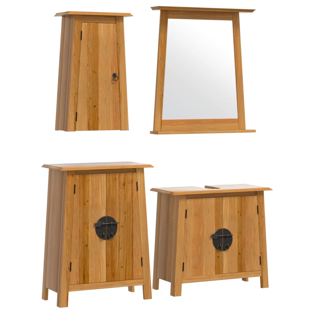 Set mobilier de baie, 4 piese, lemn masiv de pin