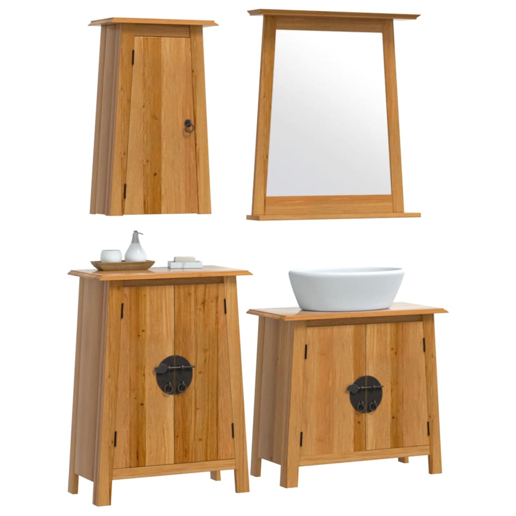 Set mobilier de baie, 4 piese, lemn masiv de pin