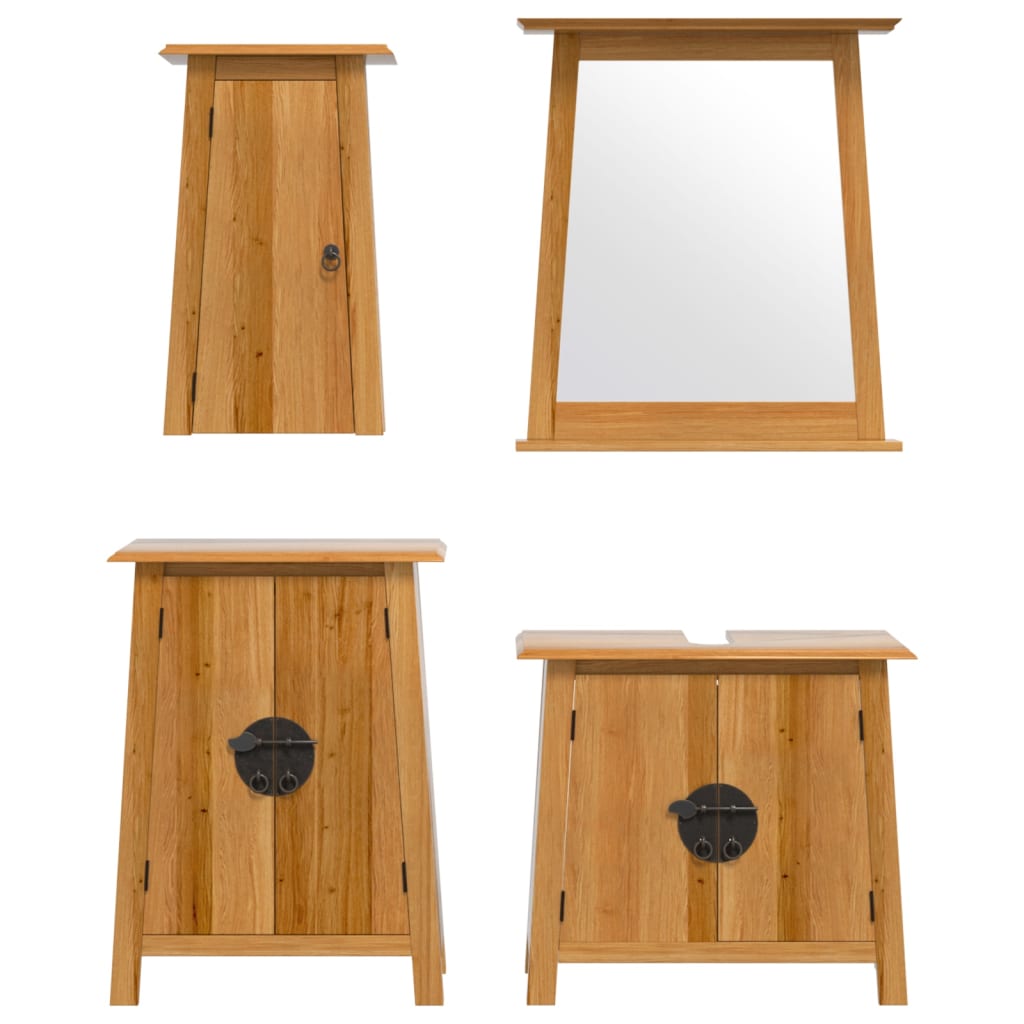 Set mobilier de baie, 4 piese, lemn masiv de pin