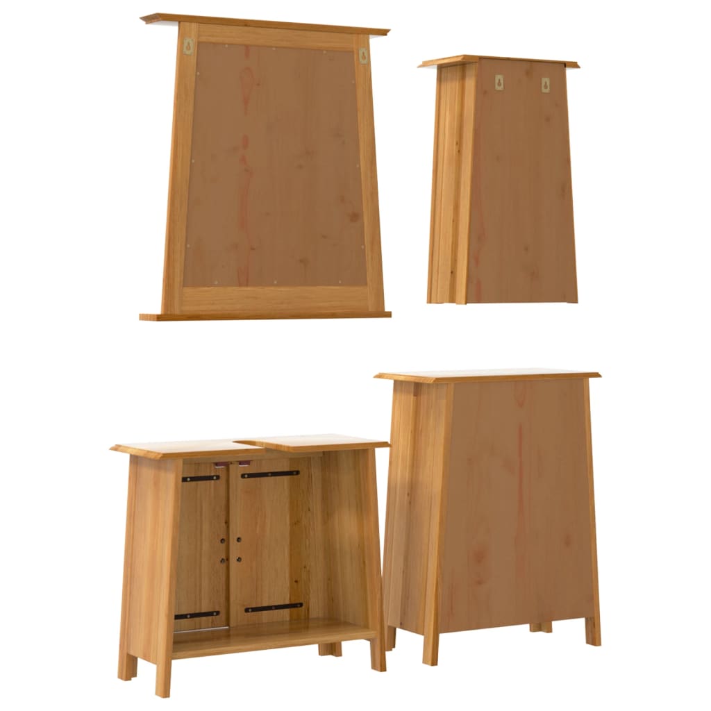 Set mobilier de baie, 4 piese, lemn masiv de pin