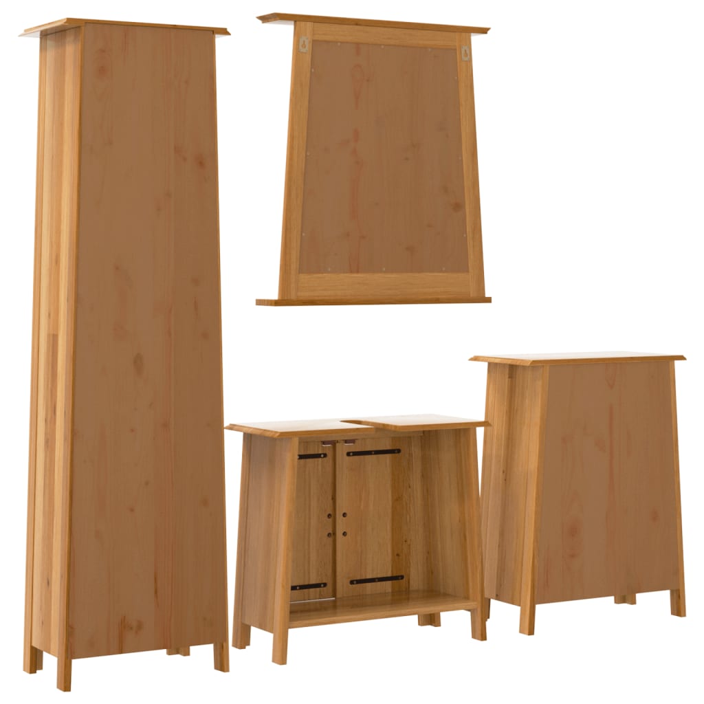 Set mobilier de baie, 4 piese, lemn masiv de pin