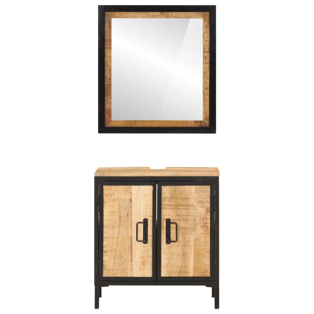 Set mobilier de baie, 2 piese, fier și lemn masiv de mango