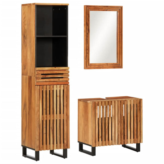 Set mobilier de baie, 3 piese, lemn masiv de acacia