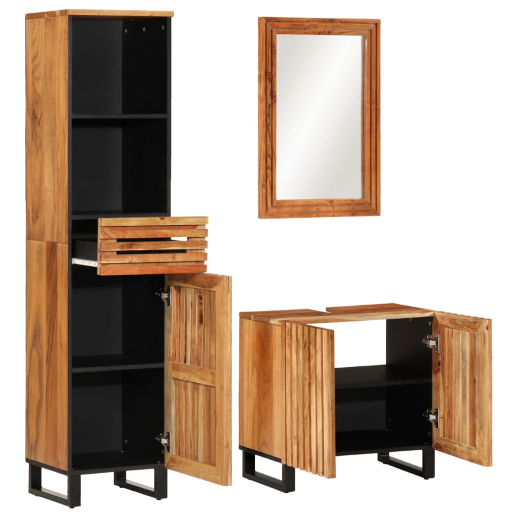 Set mobilier de baie, 3 piese, lemn masiv de acacia