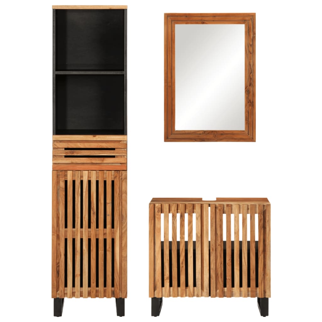 Set mobilier de baie, 3 piese, lemn masiv de acacia