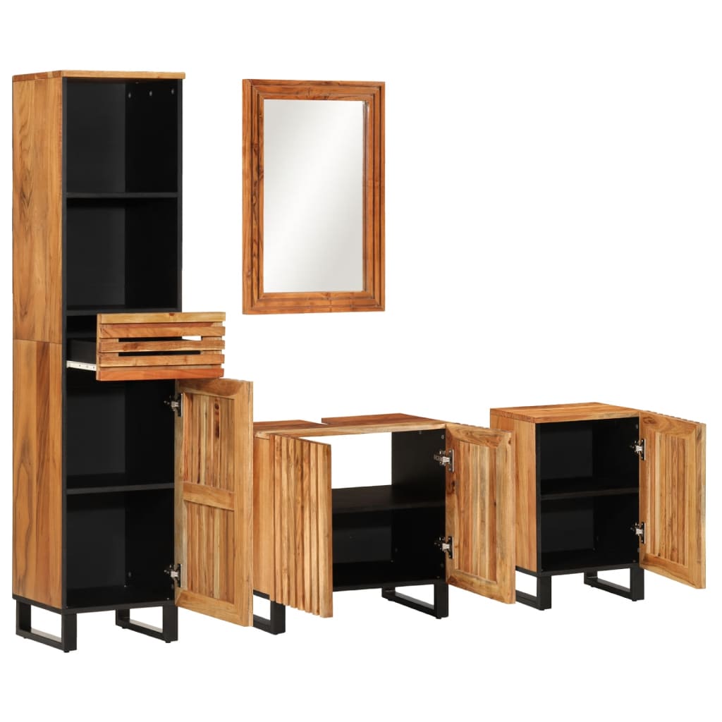 Set mobilier de baie, 4 piese, lemn masiv de acacia