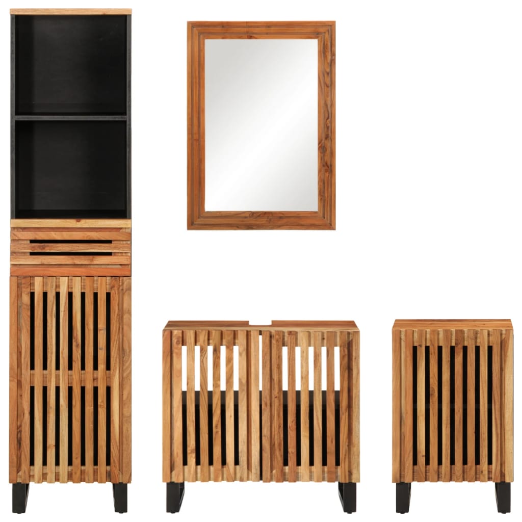 Set mobilier de baie, 4 piese, lemn masiv de acacia