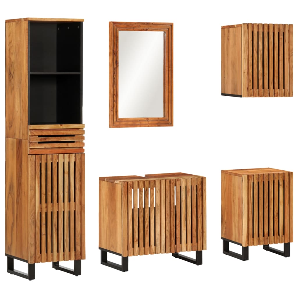 Set mobilier de baie, 5 piese, lemn masiv de acacia