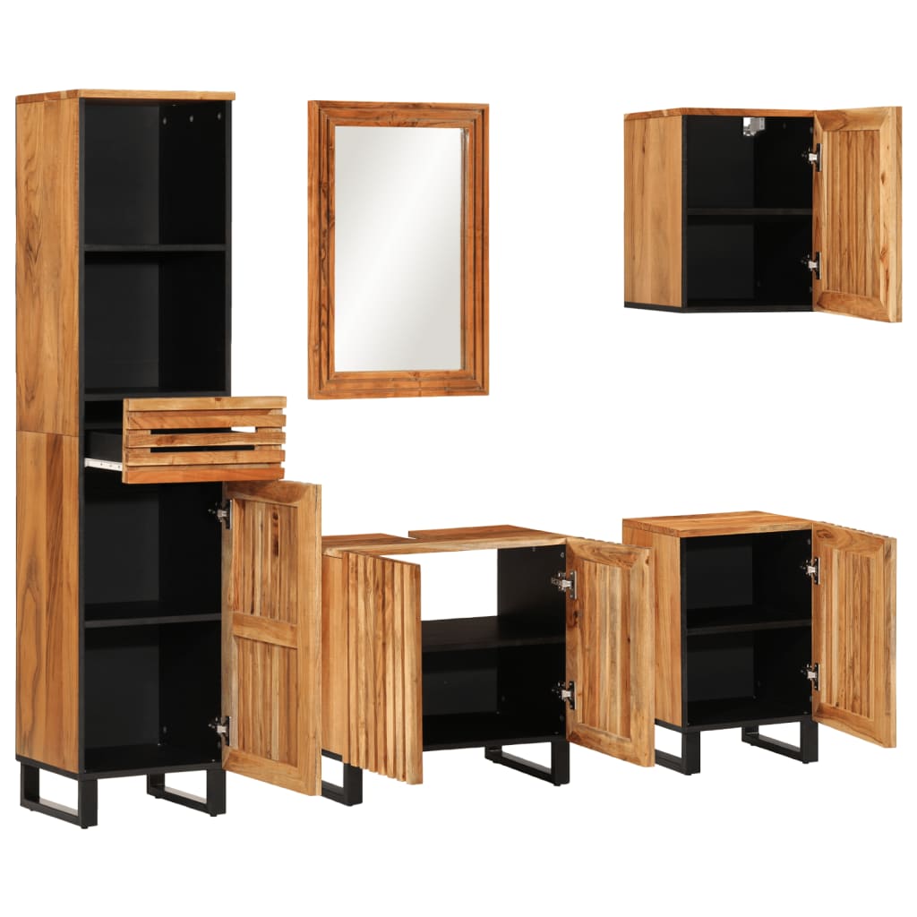 Set mobilier de baie, 5 piese, lemn masiv de acacia