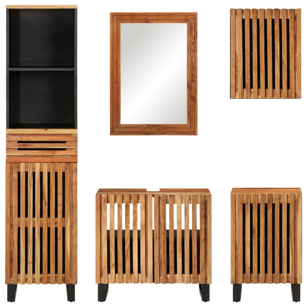 Set mobilier de baie, 5 piese, lemn masiv de acacia