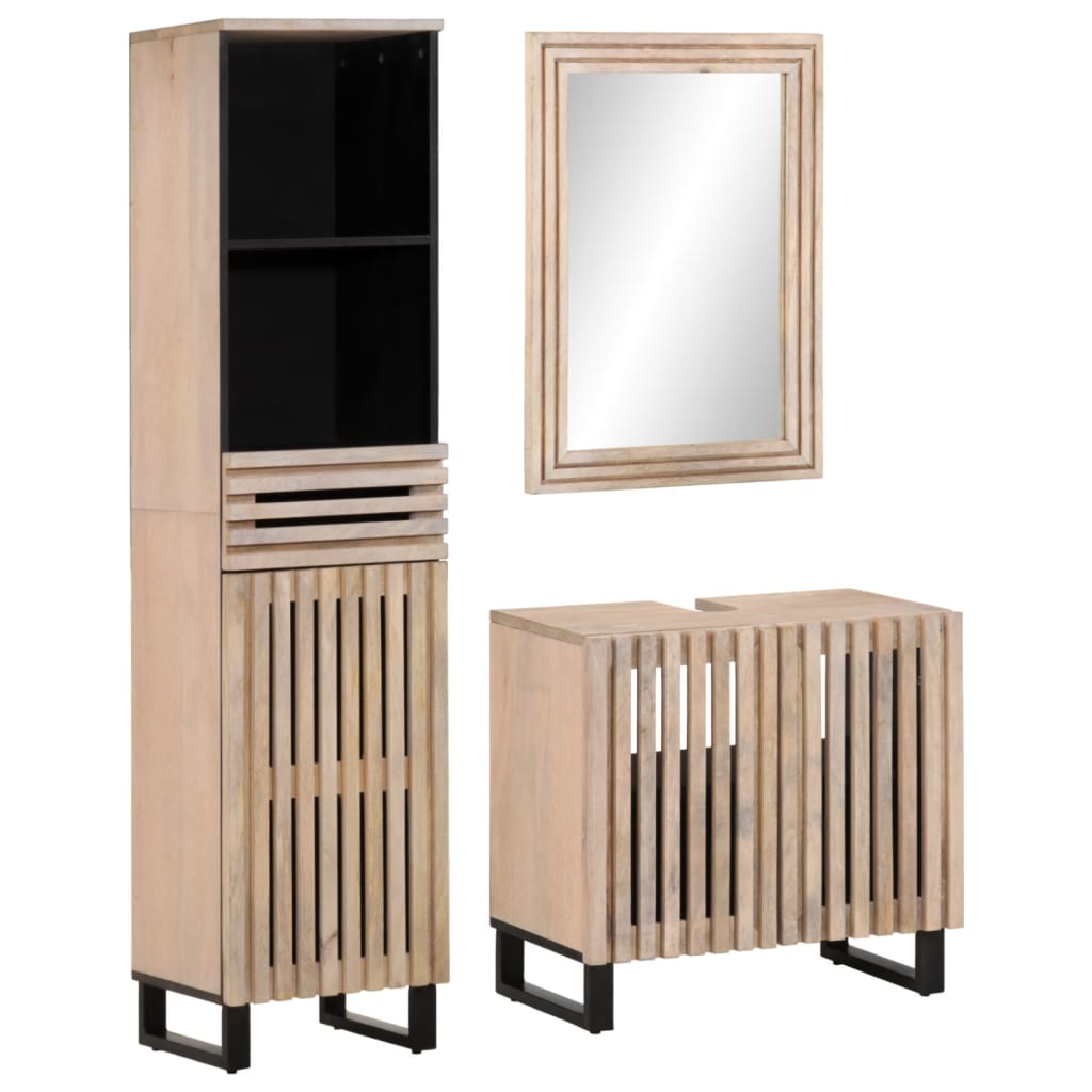 Set mobilier de baie, 3 piese, lemn masiv de mango