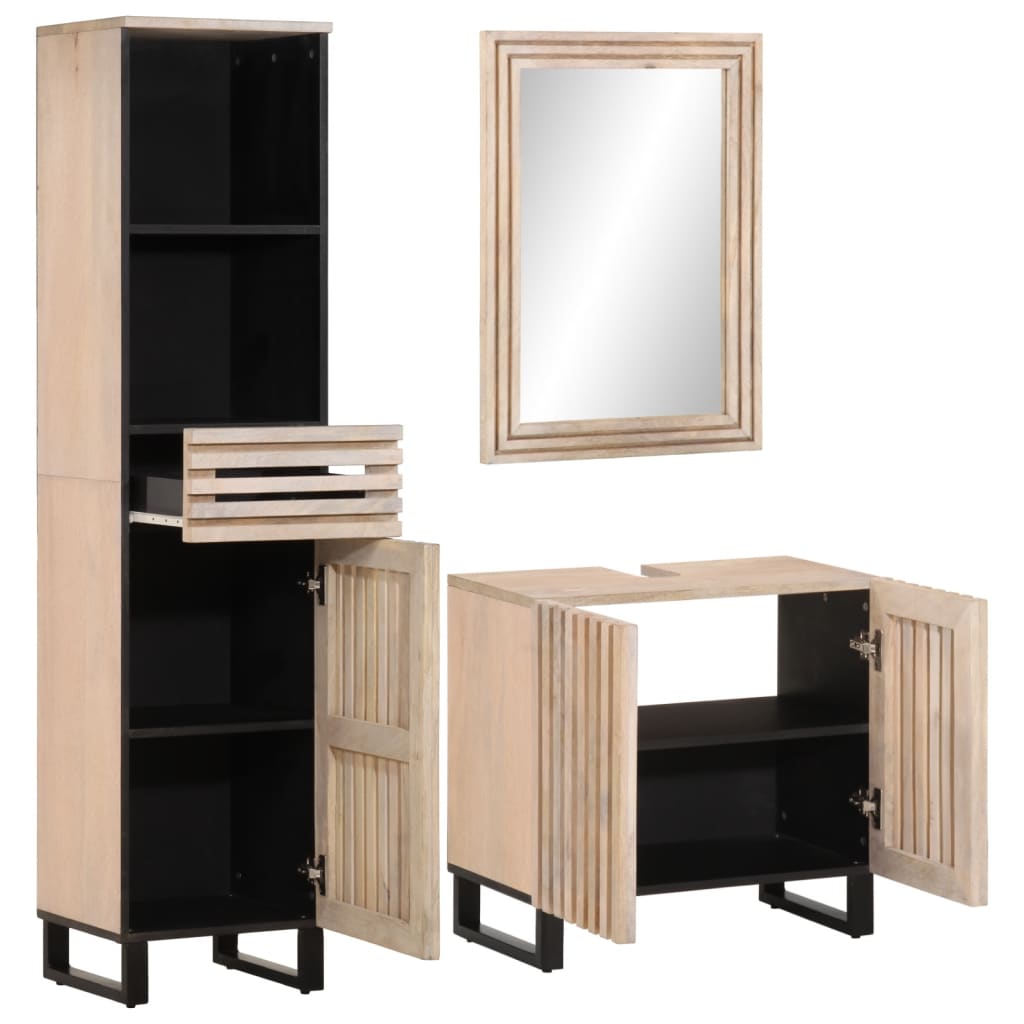 Set mobilier de baie, 3 piese, lemn masiv de mango