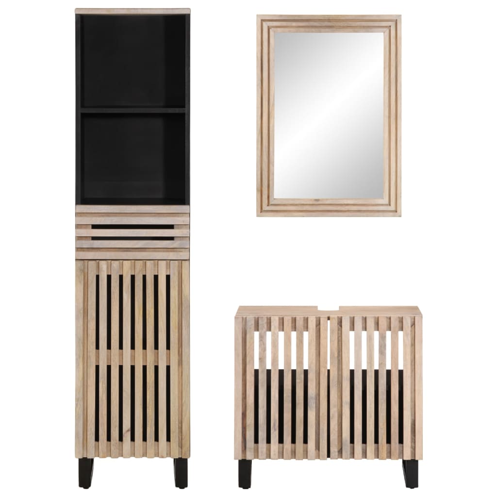 Set mobilier de baie, 3 piese, lemn masiv de mango